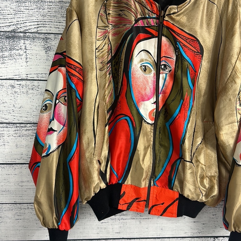 Vintage Mighty Picasso Artsy Women’s Bomber Jacket Art Coat Abstract Colorful - Picture 4 of 5